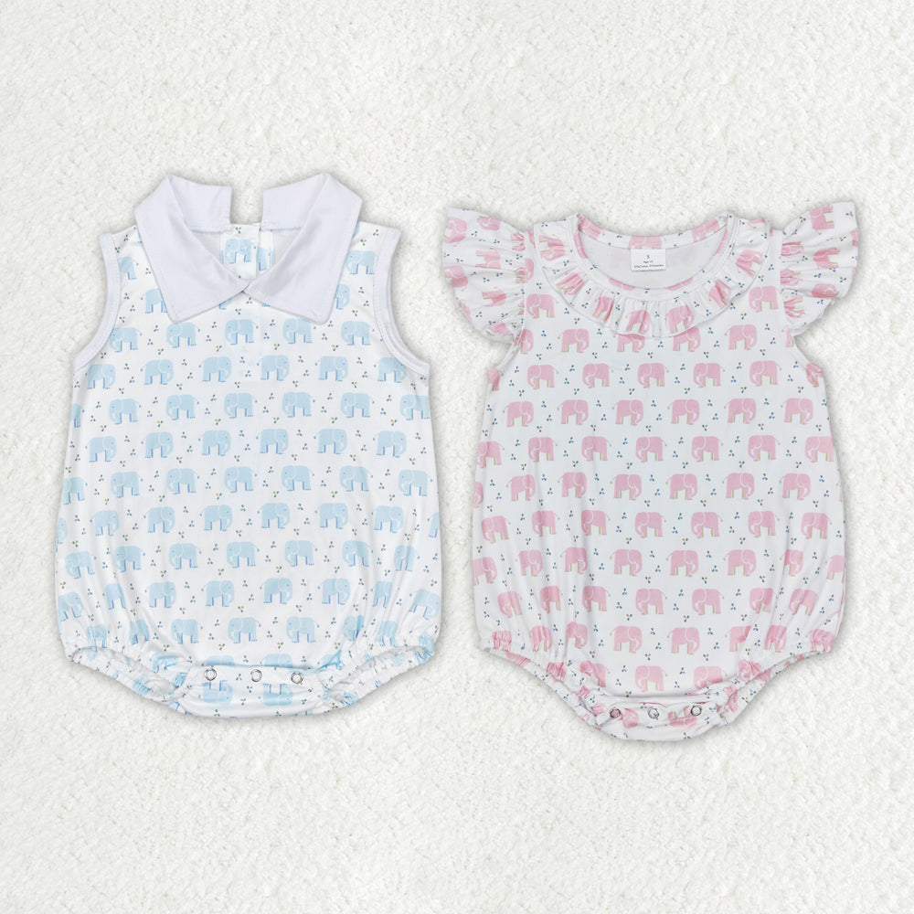 Newborn Baby Girls Boys Blue Elephant Romper