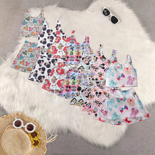 Sibling Baby Girls Cartoon Mouse Ducks Top Skorts Yoga Active Wear Sets