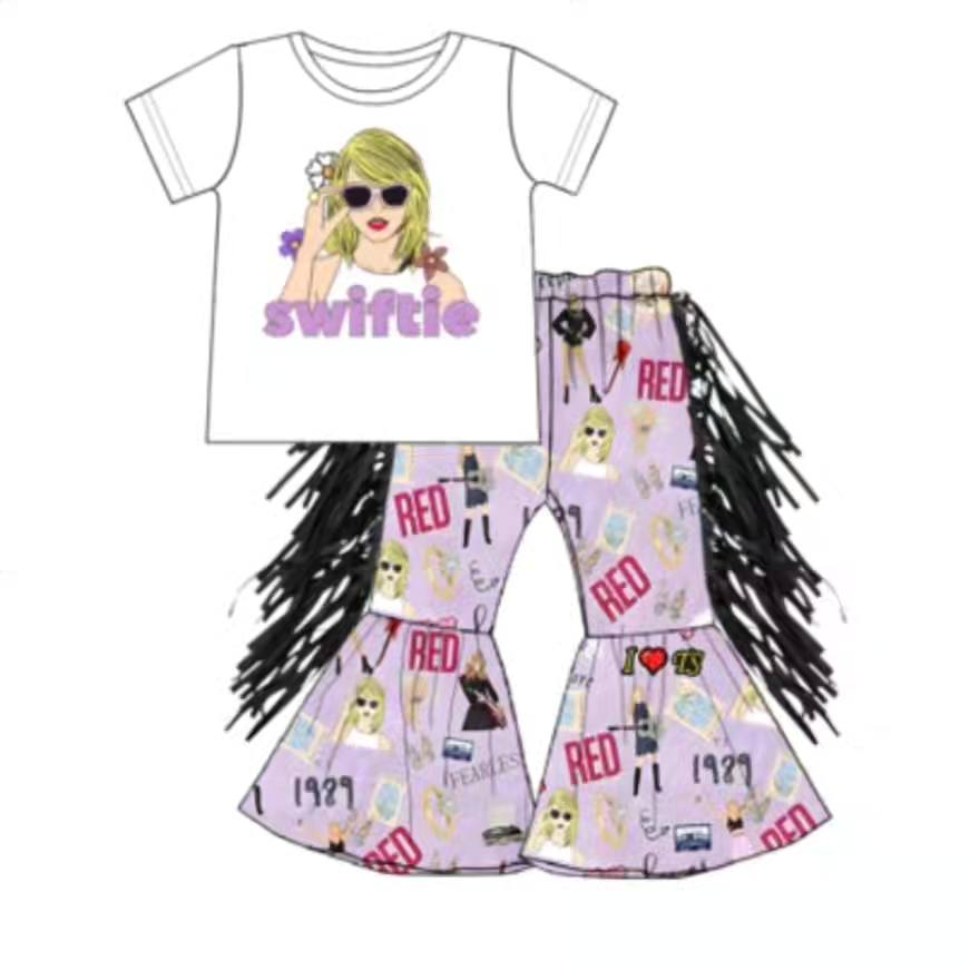 Baby Girls Swiftie Singer Fans Bell Bottom Pants Set (MOQ 5 ) Pre order