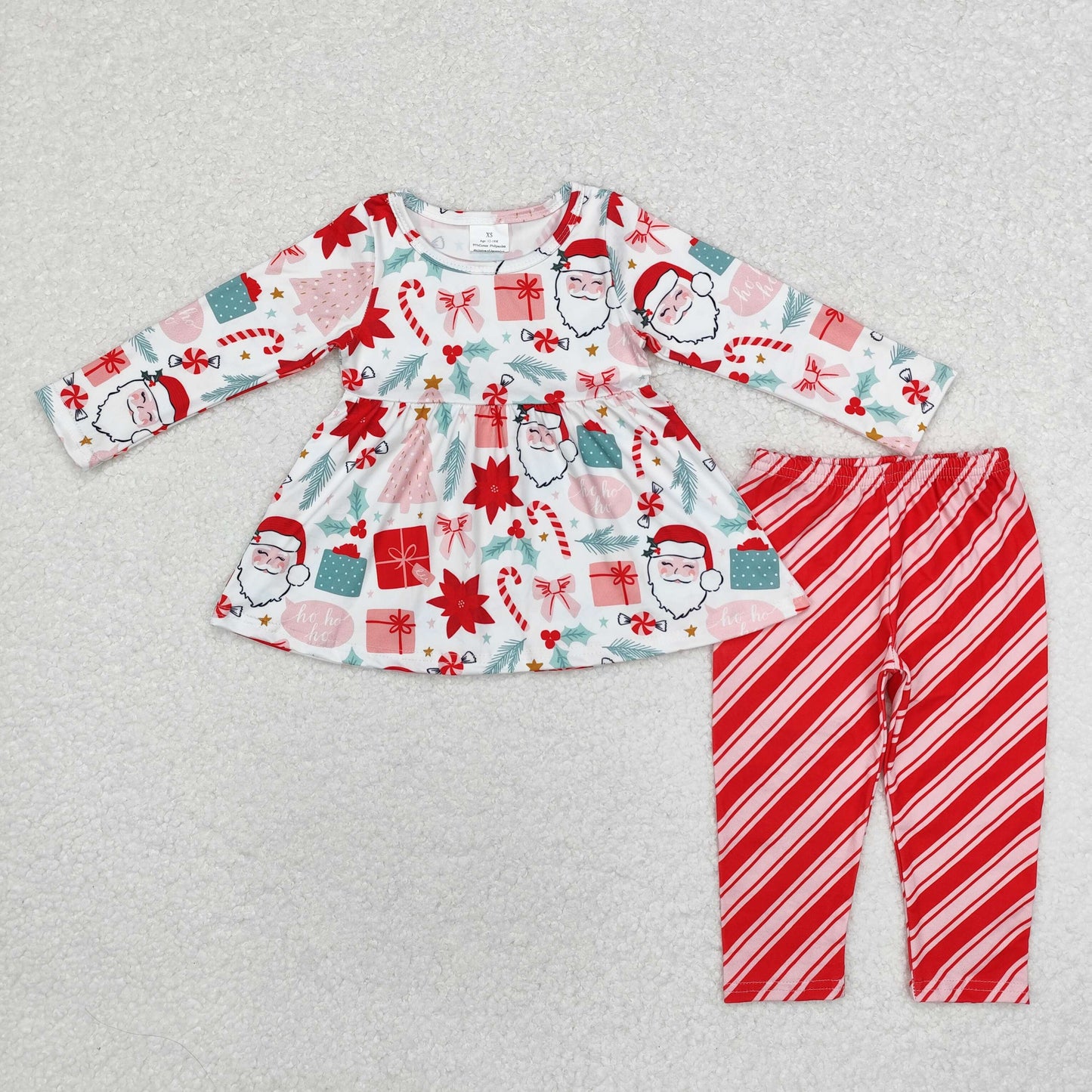 GLP1823 Baby Girls Christmas Santa Top Red Striped Pants Outfit