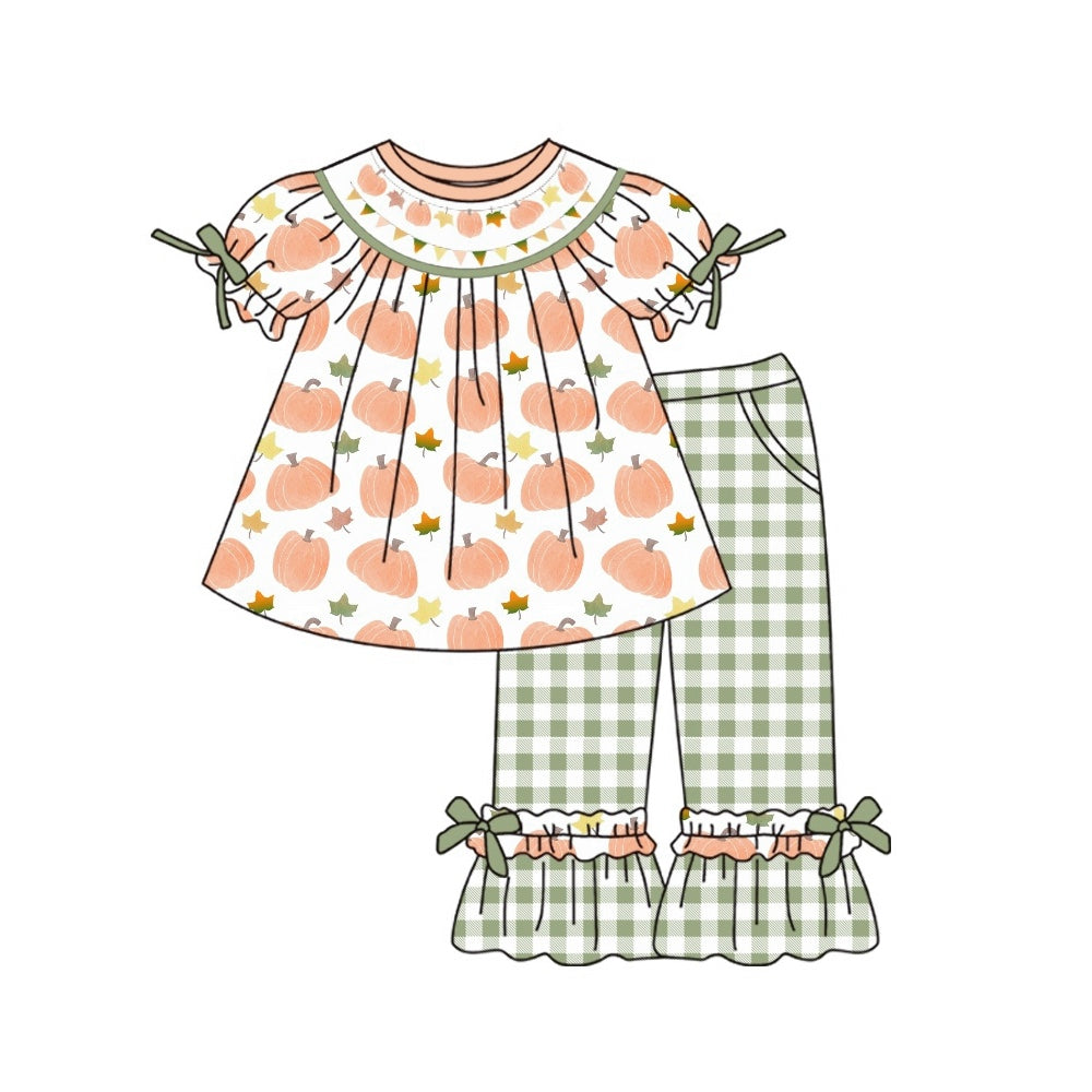 Baby  Girls Pumpkin Green Gingham Pants Set Pre-order 3 MOQ