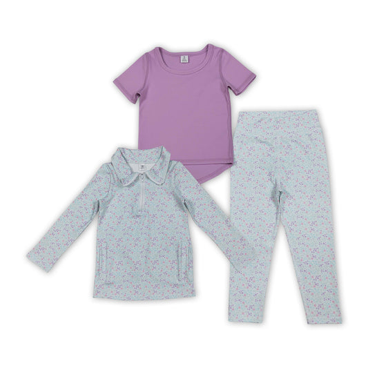 Sibling Baby Girls Floral Leggings Actice Set/Pullover Top  For Yoga