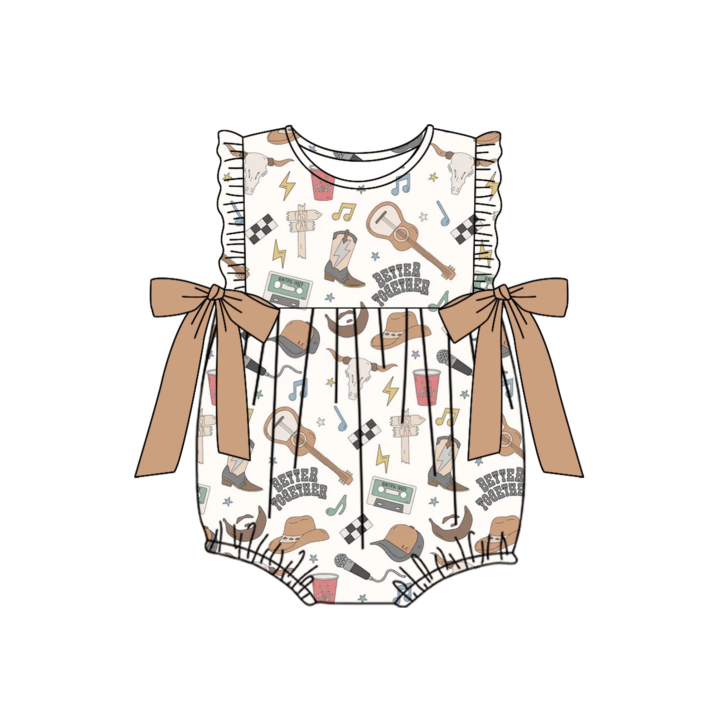 SR2271 Baby Girls Western Music Bubble Romper Preorder