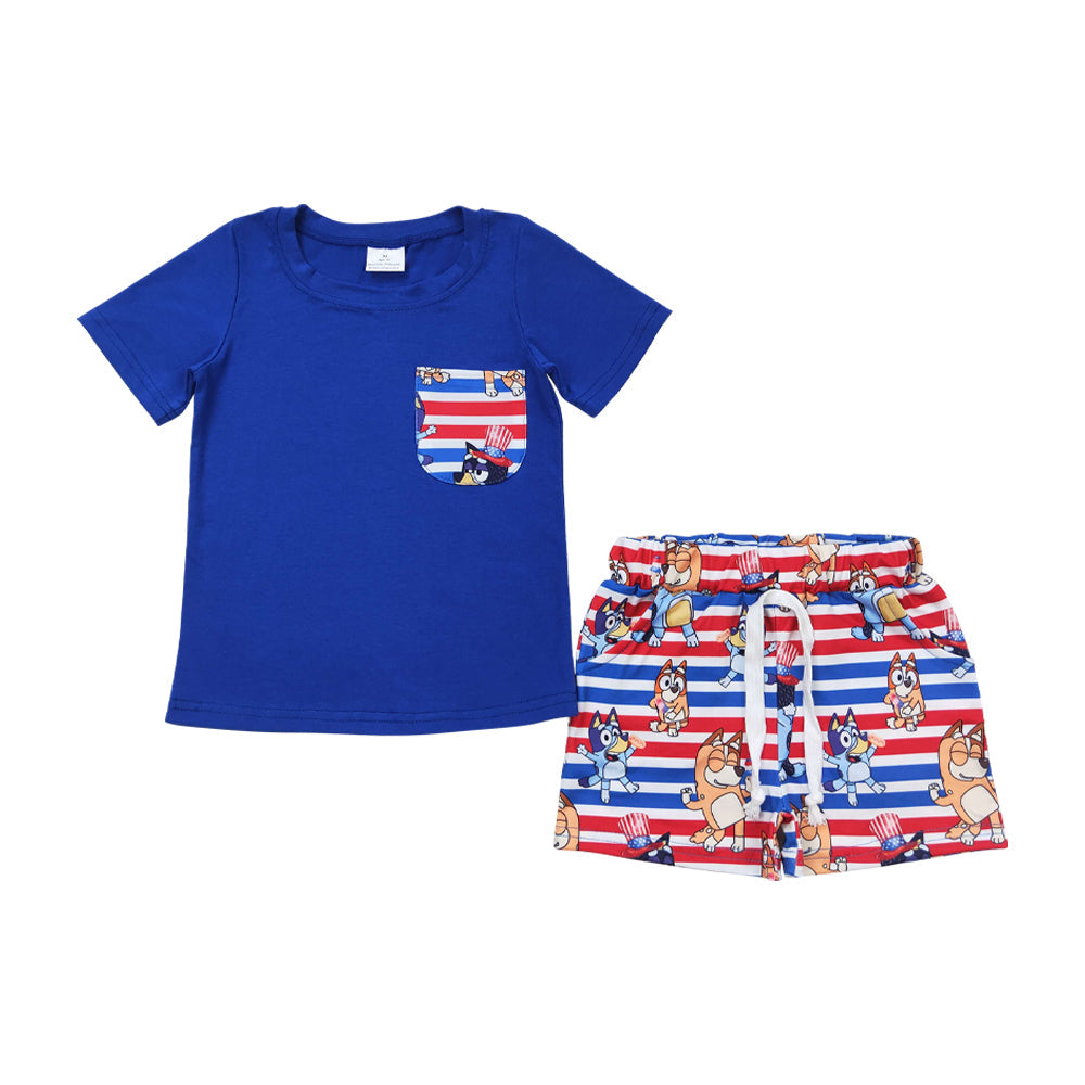 BSSO0513 Baby Boys Cartoon Dog July 4th Shorts Set