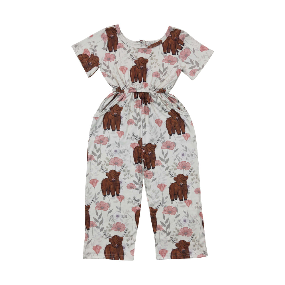 SR0227 Girls Highland Cow Jumpsuit