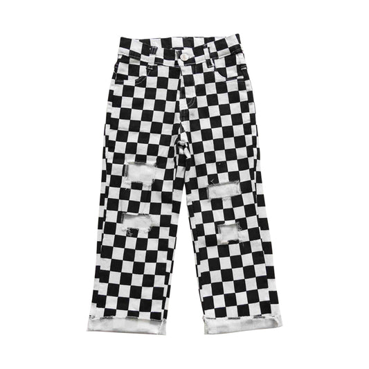 Boys Denim Black Checkerboard  Pants