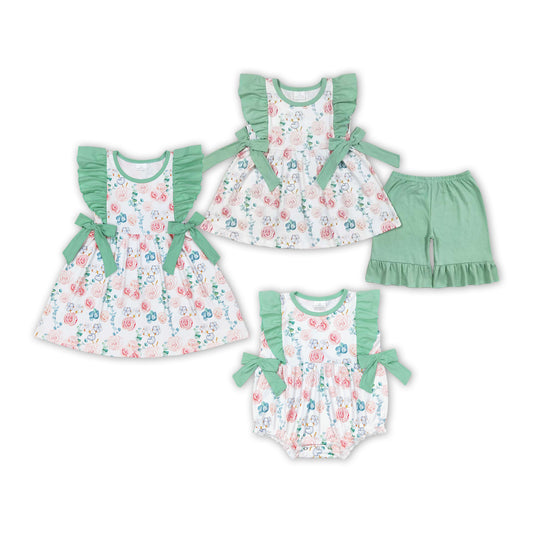 Baby Girls Sibling Green Floral Matching Clothing RTS