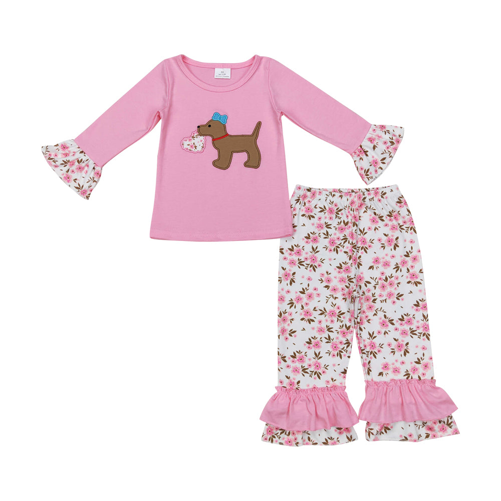 Sibling Baby Girls Valentine's Day Cute Puppy Heart Pants Set/Romper