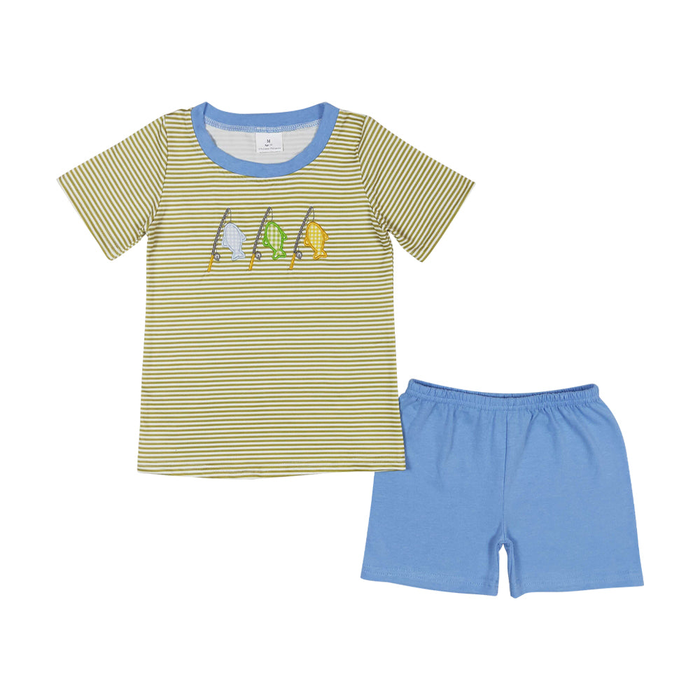 Kids Boys Summer Embroidery Fishing Shorts Set