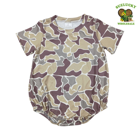 SR1252 Baby Boys Short Sleeve Green Camo Romper