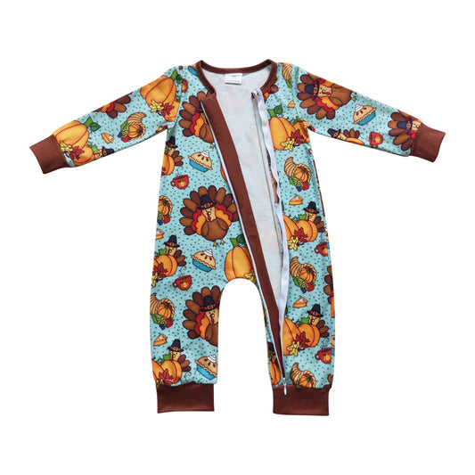 LR0581 Newborn Baby Boys Thanksgiving Turley Pumpkin Romper