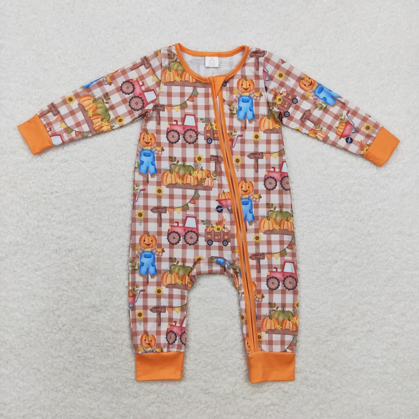 Newborn Girls scarecrow Pumpkin Long Sleeve Bamboo Romper