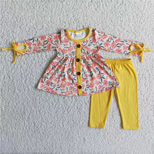 Promotion Floral Tunic  Top Yellow Leggings Set