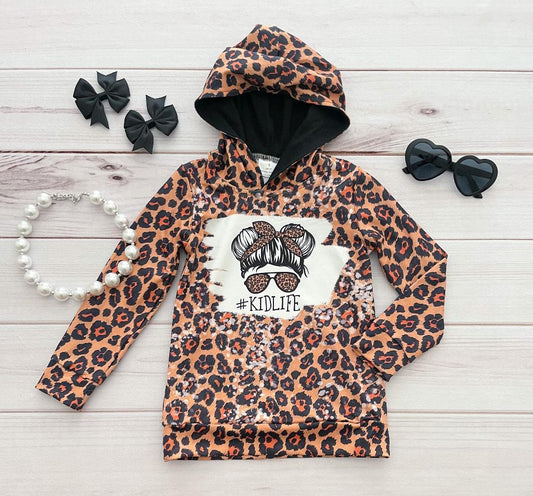 Kids Girls Leopard Long Sleeve Hoodie Top