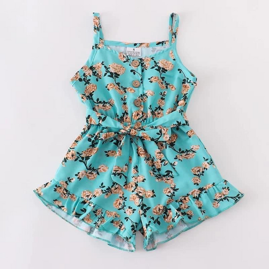 SR0002 Kids Girls Floral Blue Jumpsuit