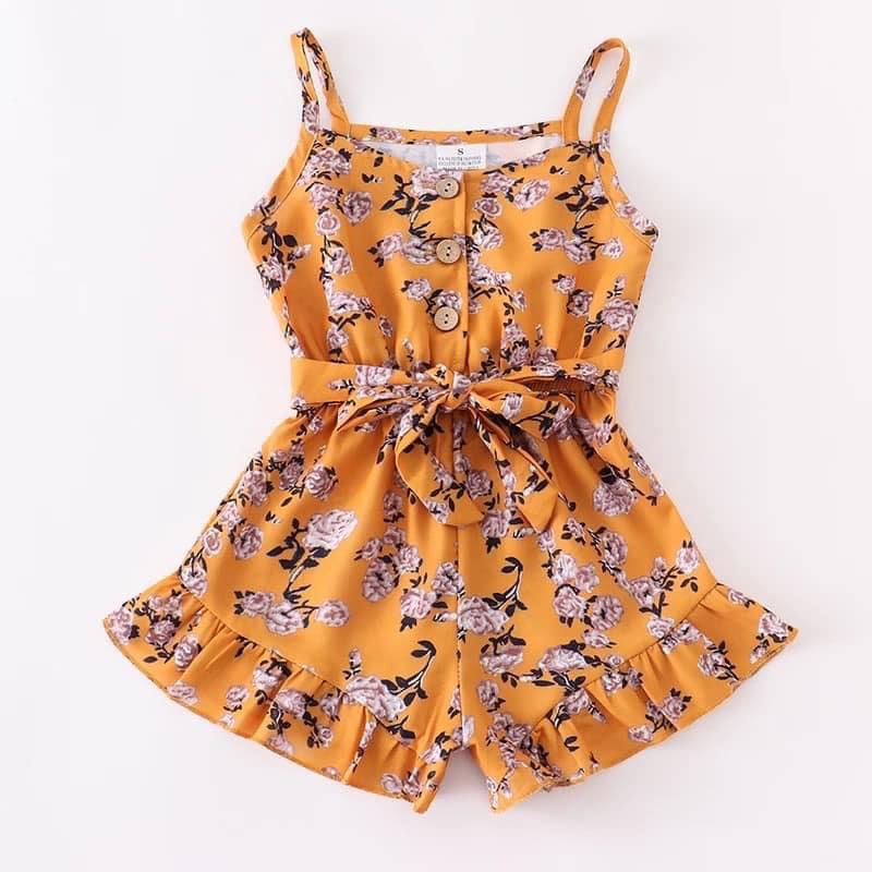 SR0005 Kids Girls Floral Orange Jumpsuit