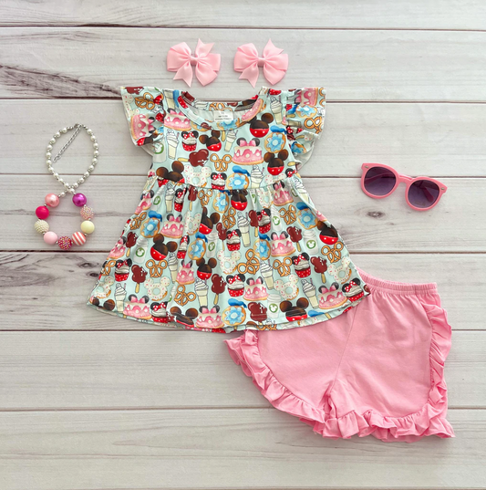 Summer Girls Cartoon Pink Shorts Outfit