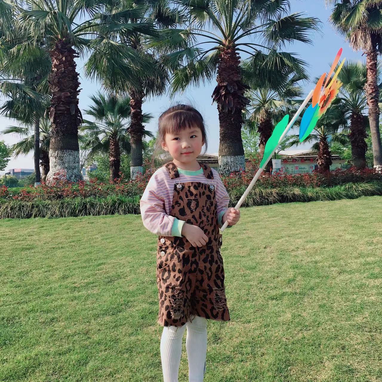 Kids Girls Summer Leopard Print Denim Shorts Overall Pants