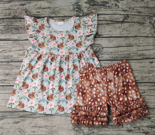 Summer Girls Floral Deer Outfit