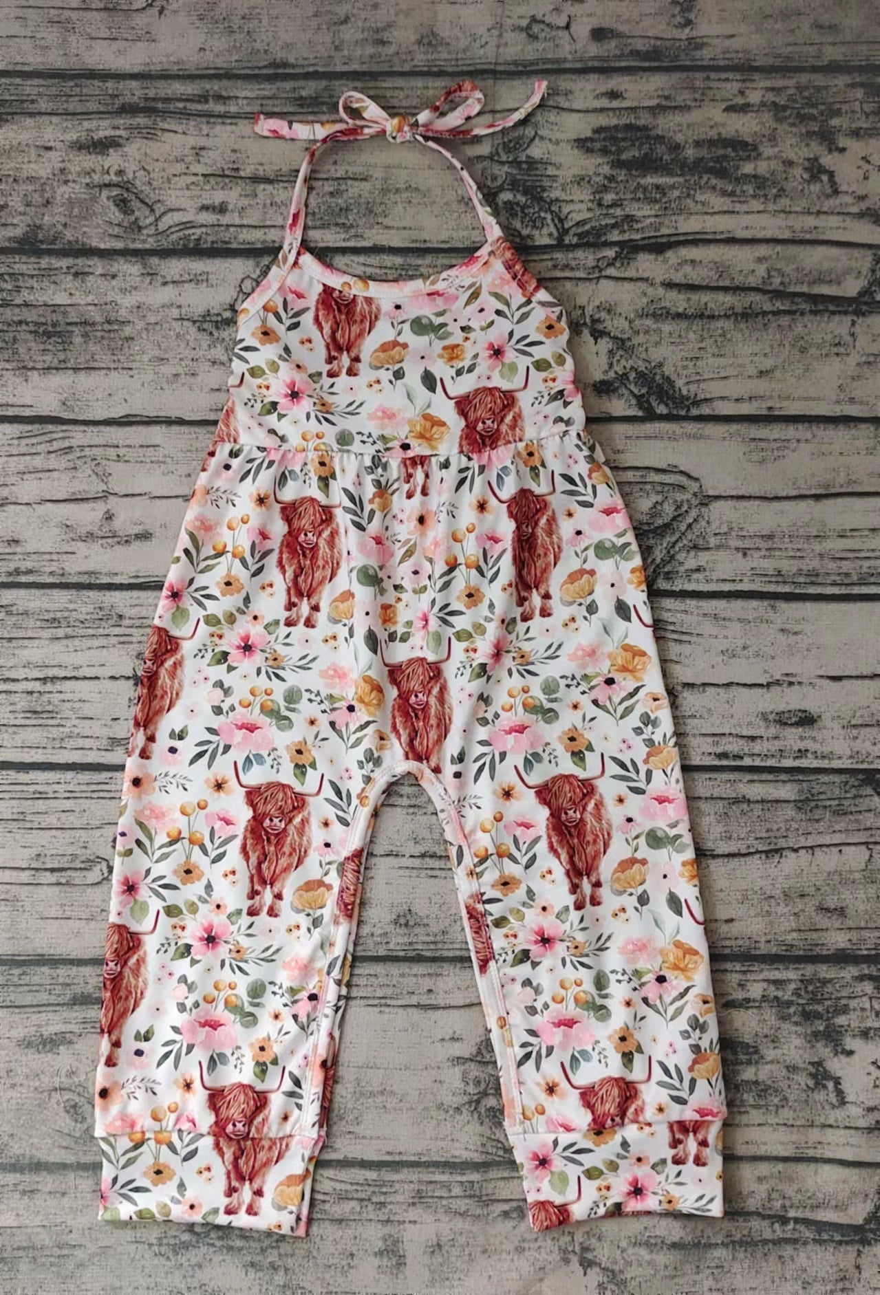 SR0042 Baby Highland Cow Floral Jumpsuit