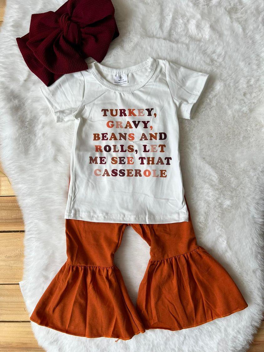 Girls Thanksgiving Day Turkey Gravy Outfit and Boys Top