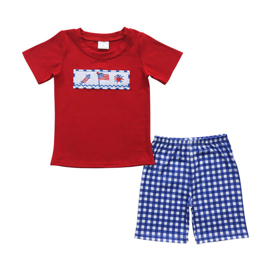 BSSO0176 Kids Boys Summer July 4th Shorts Set