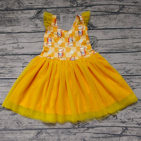 Baby Girls Cute Yellow Cartoon Dog Tulle Dress