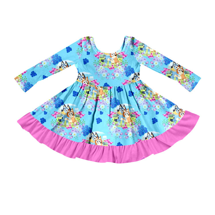 Cartoon Dog Cute Girls Long Sleeve Dress 5 MOQ