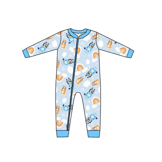 Baby Boys Blue Cartoon Dog Long Sleeve Romper