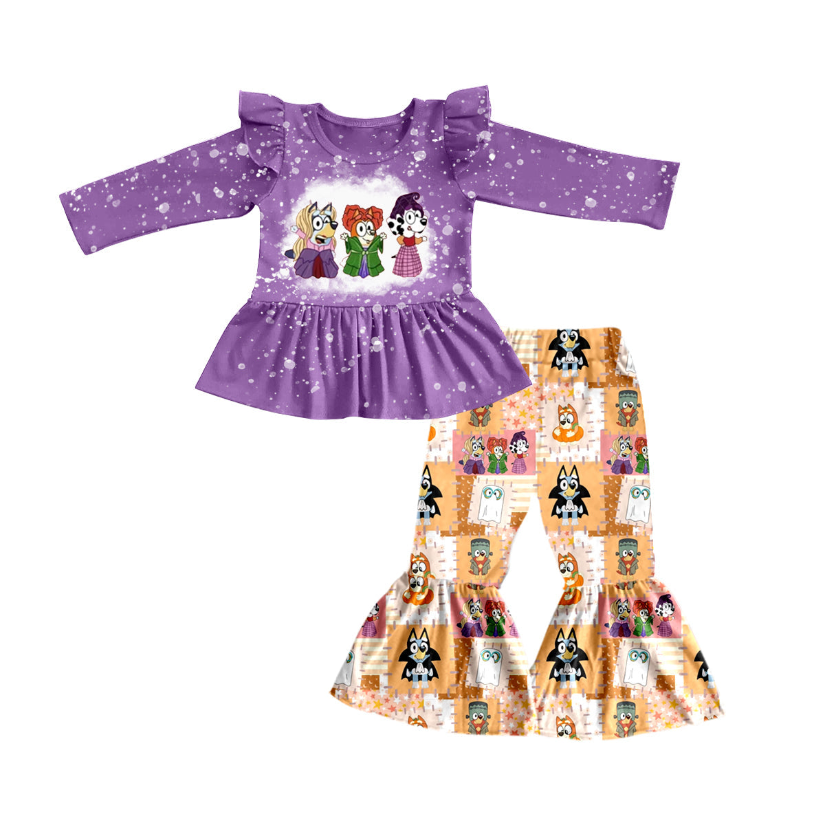 Girls Hallowmas Cartoon Dog Purple Outfit