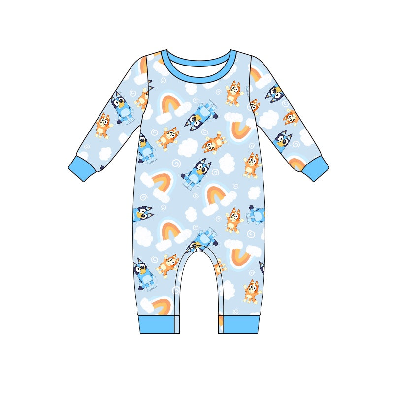 Baby Boys Blue Sister Cartoon Dog Romper NO MOQ