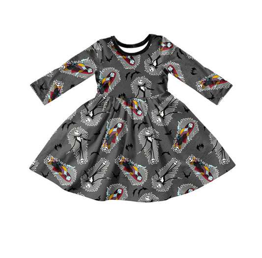 Kids Girls Halloween Cartoon Long Sleeve Dress  NO MOQ