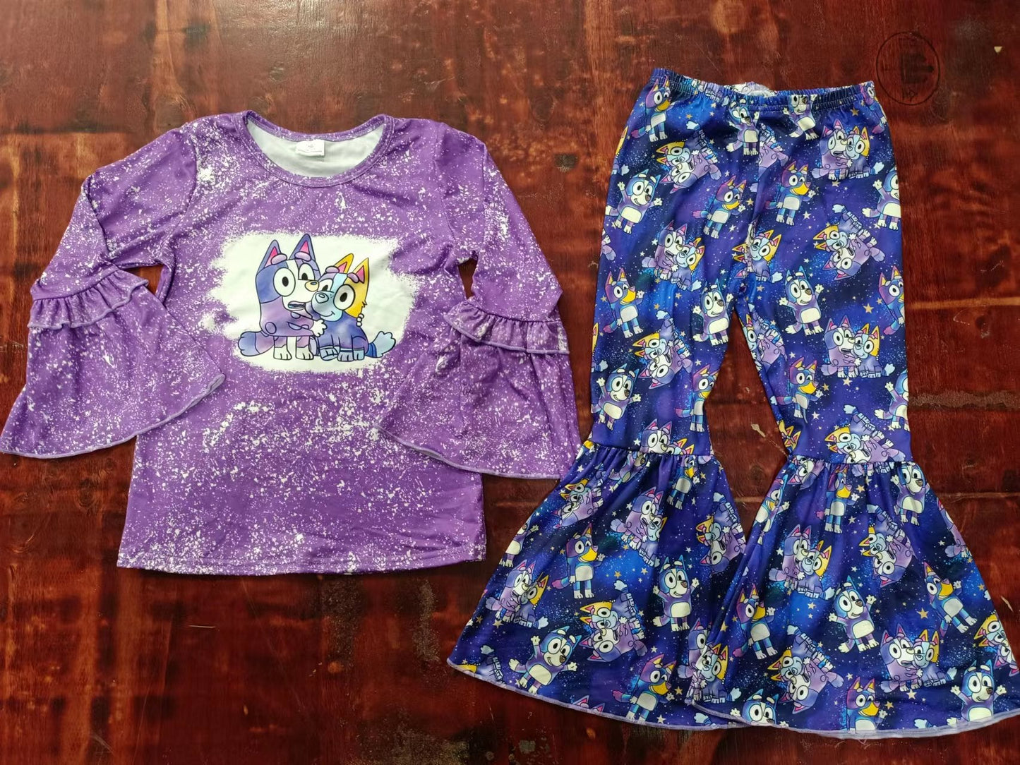 Cartoon Dog Sister Baby Girls Clothing Set Fall Boutique Outfit 5 MOQ