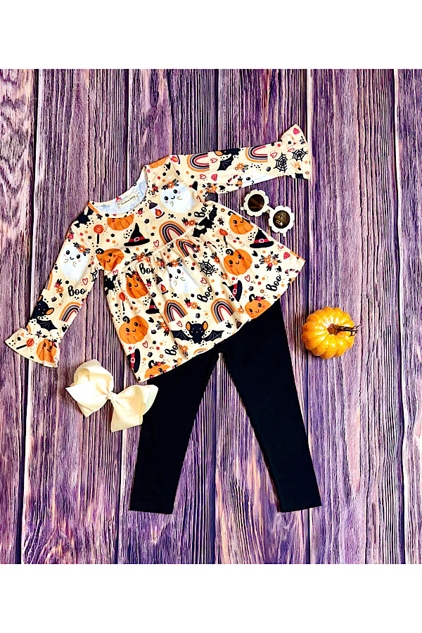 Kids Girls Halloween Cute Ghost Pumpkin Outfit Custom Design 5 MOQ