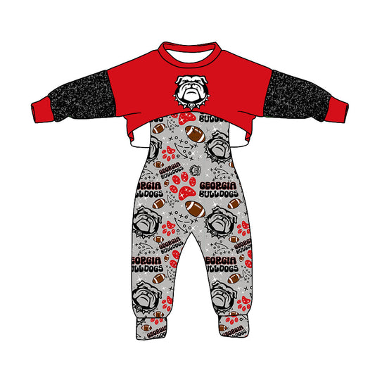 5 MOQ  Kids Girls  Football Team Top and Jumpsuit Set