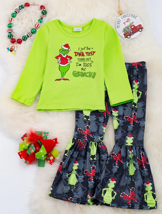 Custom ⚠ 3 MOQ Kids Girls Green Face Christmas Outfit