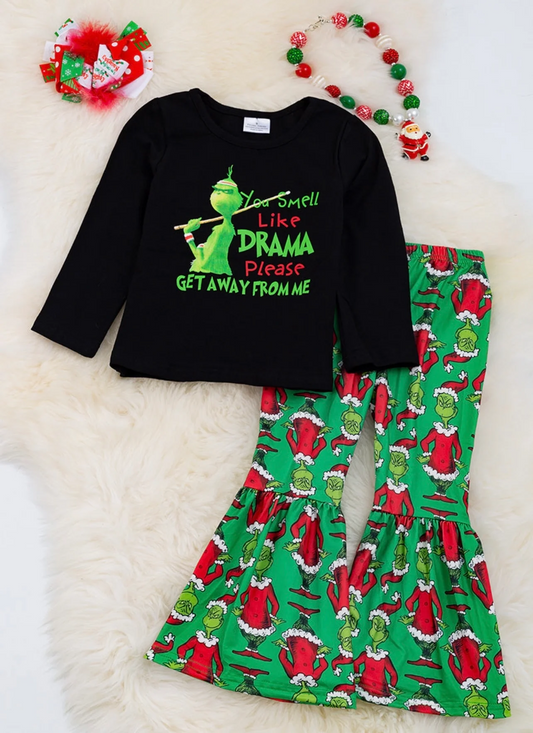 Custom ⚠ 3 MOQ Kids Girls Green Face Christmas Outfit