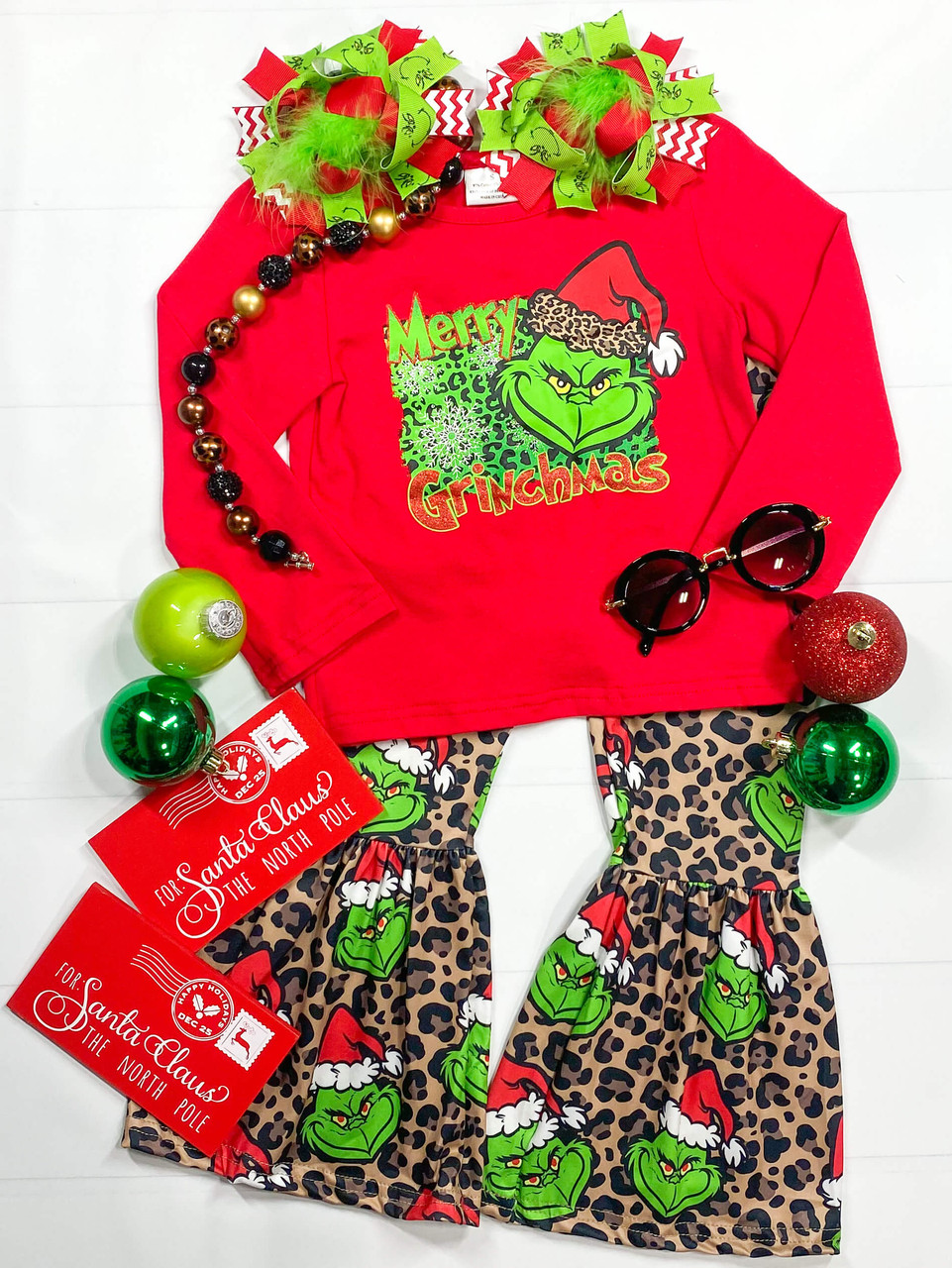 Custom ⚠ 3 MOQ Kids Girls Long Merry Christmas Animal Print Outfit