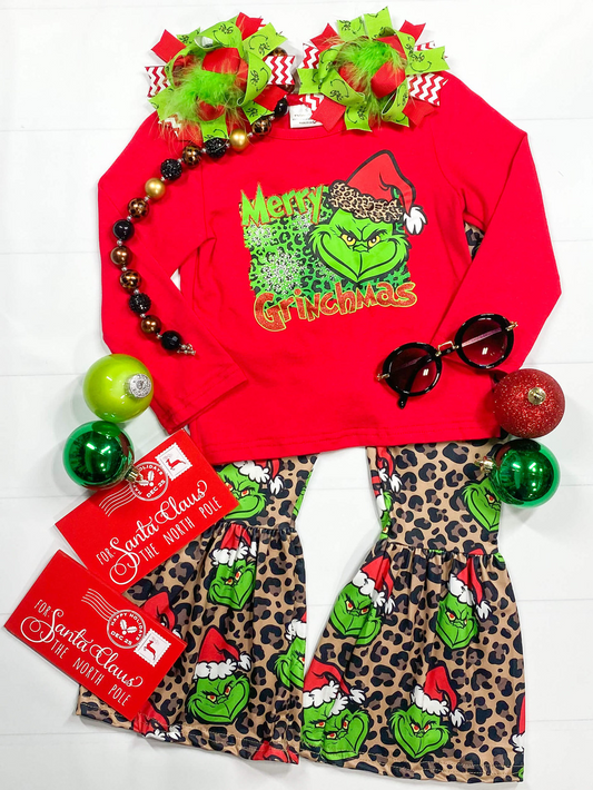 Custom ⚠ 3 MOQ Kids Girls Long Merry Christmas Animal Print Outfit