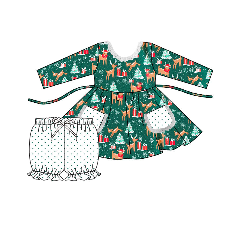 Preorder ⚠ 5 MOQ Kids Girls Christmas Reindeer Outfit With Pocket