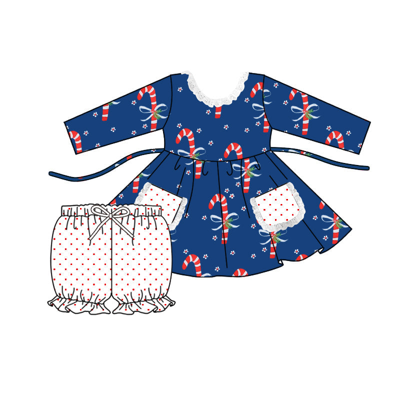 Preorder ⚠ 5 MOQ Kids Girls Christmas Candy Cane  Outfit With Pocket