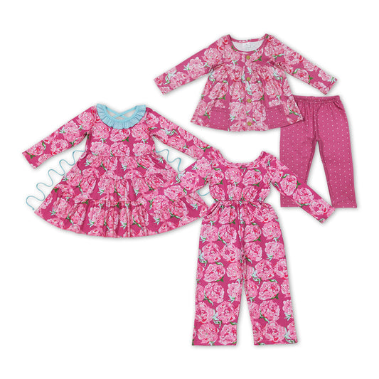 Toddler Baby Girls Hot Pink Floral Sister Clothes