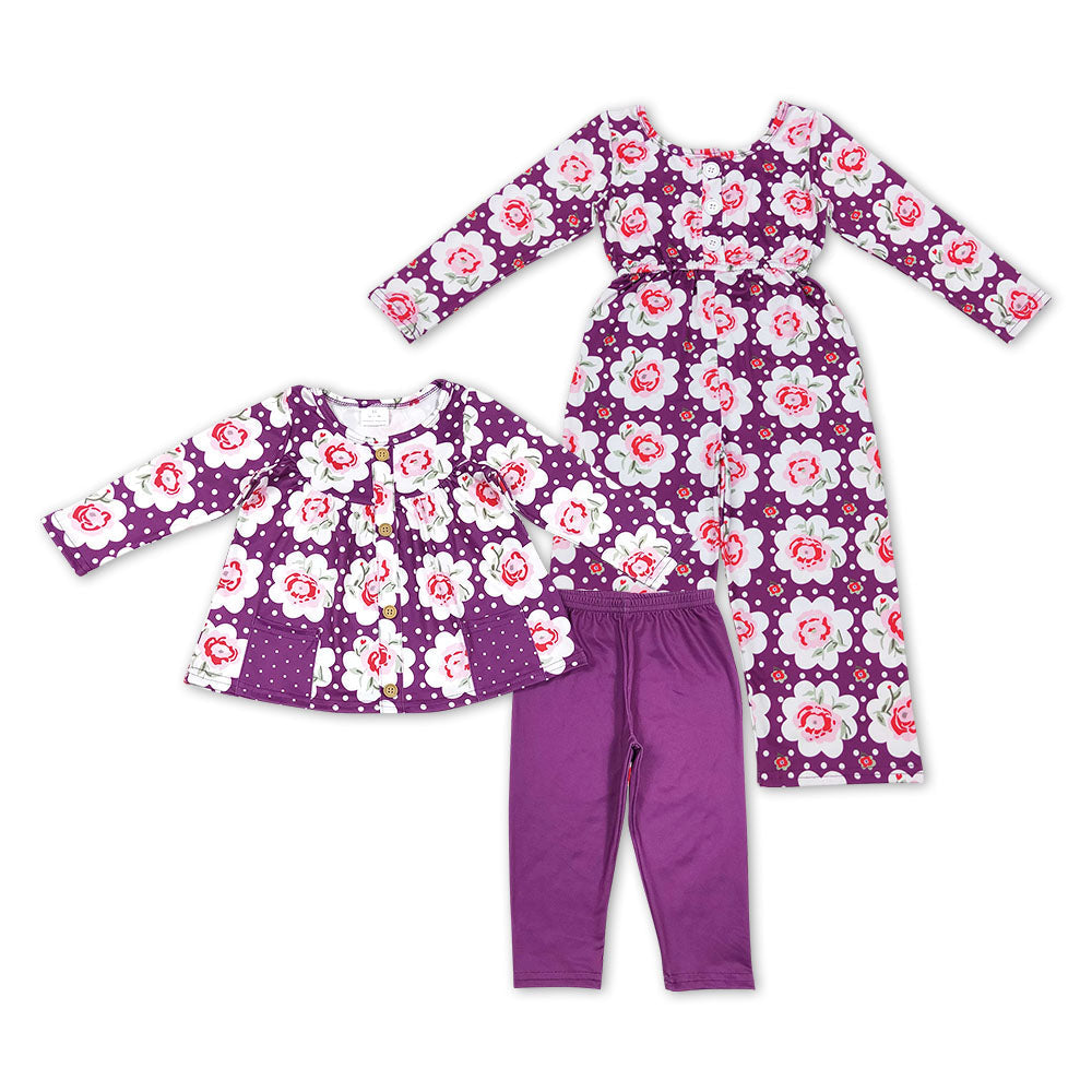 Kids Girls Sister Flower Vintage Outfit +Jumpsuit
