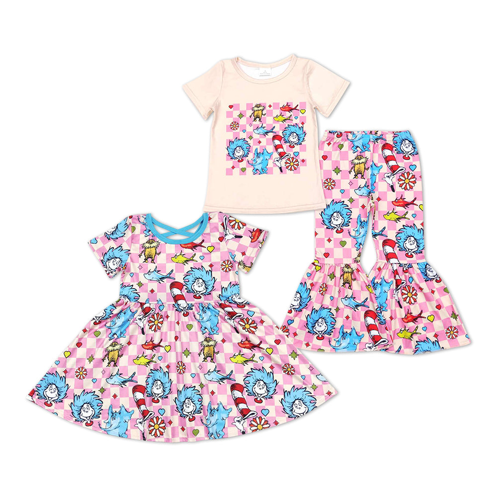 Baby Girls Pink Checkered Dr Reading Sibling Designs Clothes Sets