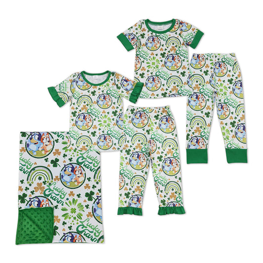 Sibling Cartoon Dog St. Patrick's Day Matching Pants Set