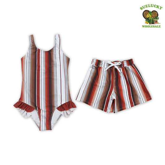 Baby Girls Brown Striped Swimwear