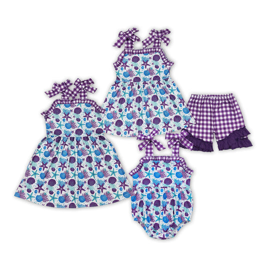 Sumerm Baby Girls Pretty Purple Starfish Shell Sibling Clothing Outfit Dress Romper