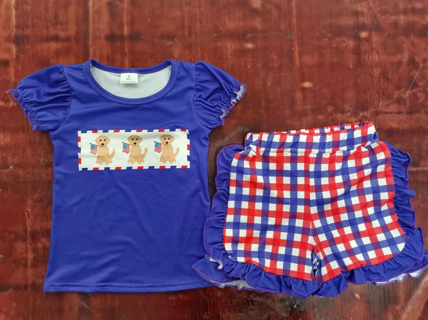 July 4th Cute Dog Sibling Gingham Shorts Set Preorder 3 MOQ each