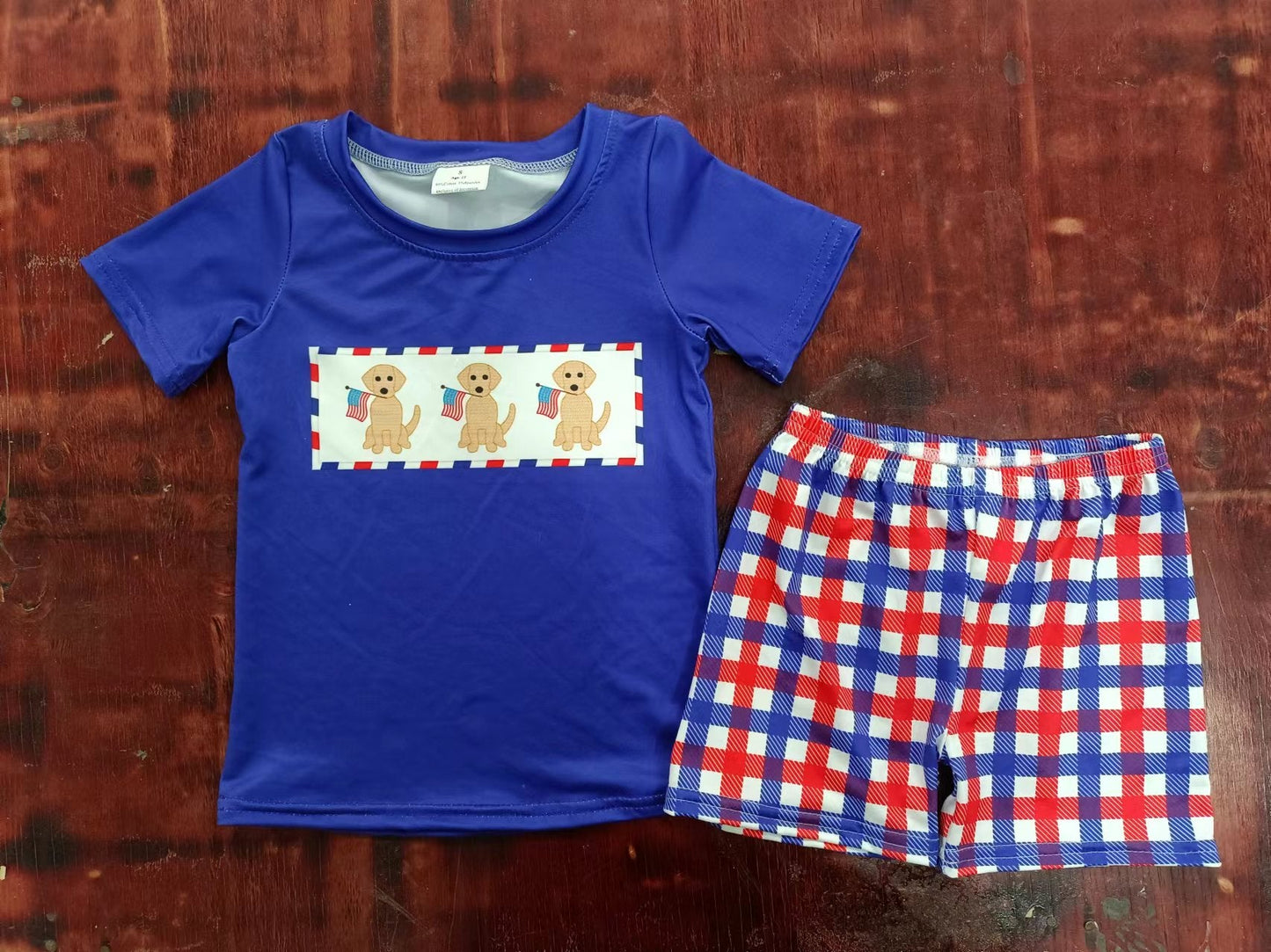 July 4th Cute Dog Sibling Gingham Shorts Set Preorder 3 MOQ each