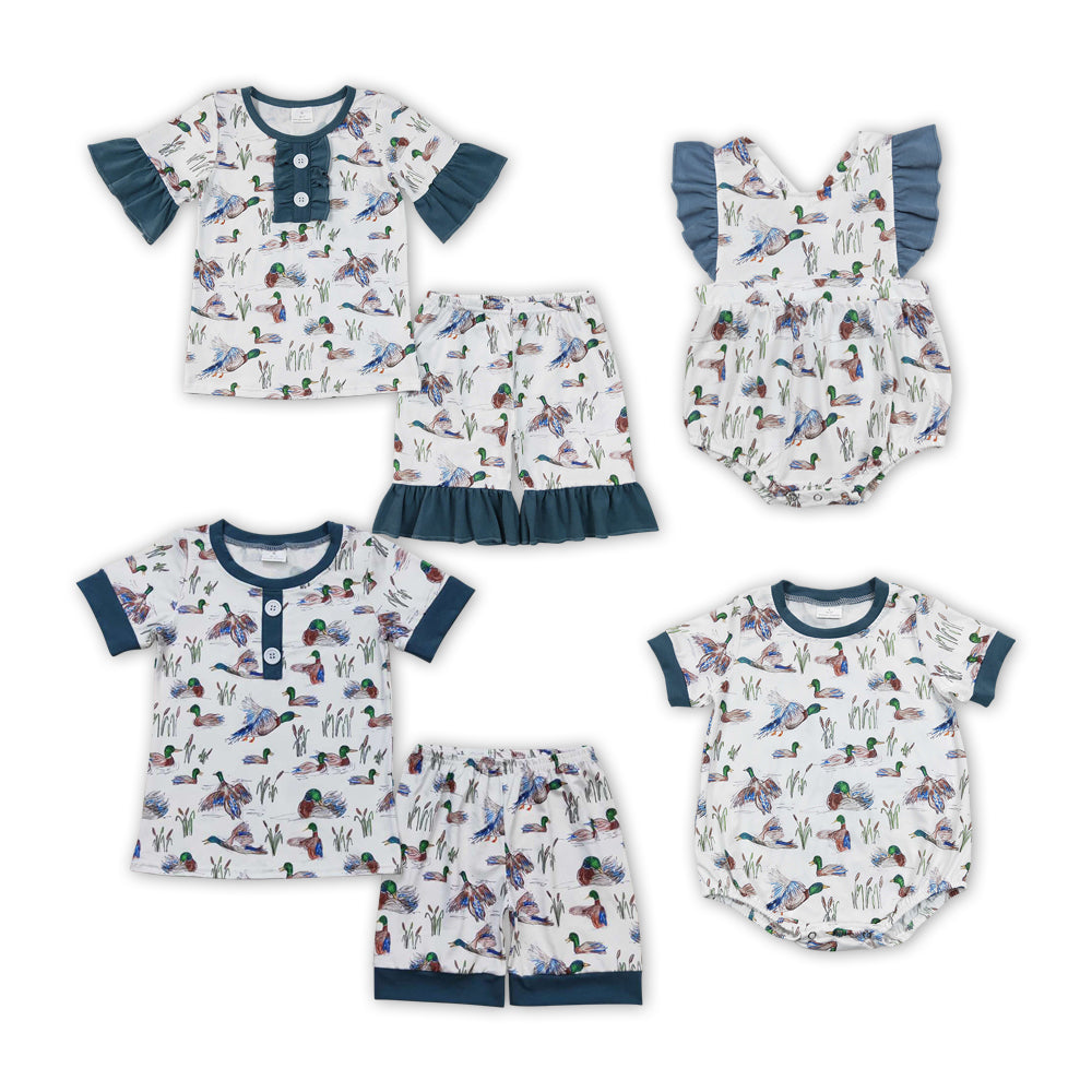 Toddler Sibling Design Summer Mallard Duck Shorts Set And Romper